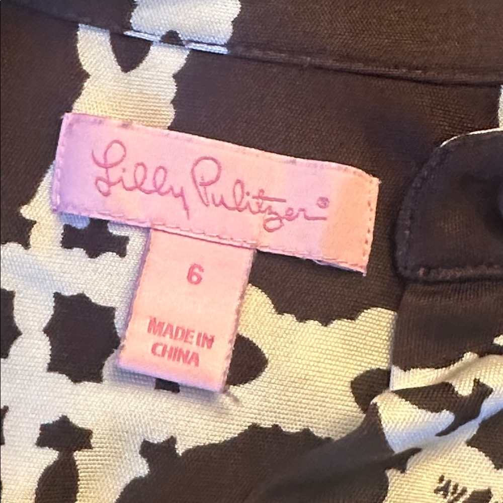 Women Lilly Pulitzer Brown Silk Geometric Shirt Belted Fall Career Dress 6 EUC - Picture 5 of 7